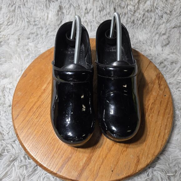 Dansko XP Womens 8/38 Professional Reflective Black Leather Slip-On Heeled Clogs - Picture 3 of 14